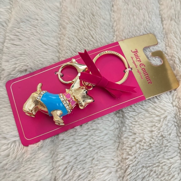 Juicy Couture Blue Pink and Gold Scottish Terrier Dog Keychain Bow Rhinestones - Picture 3 of 7